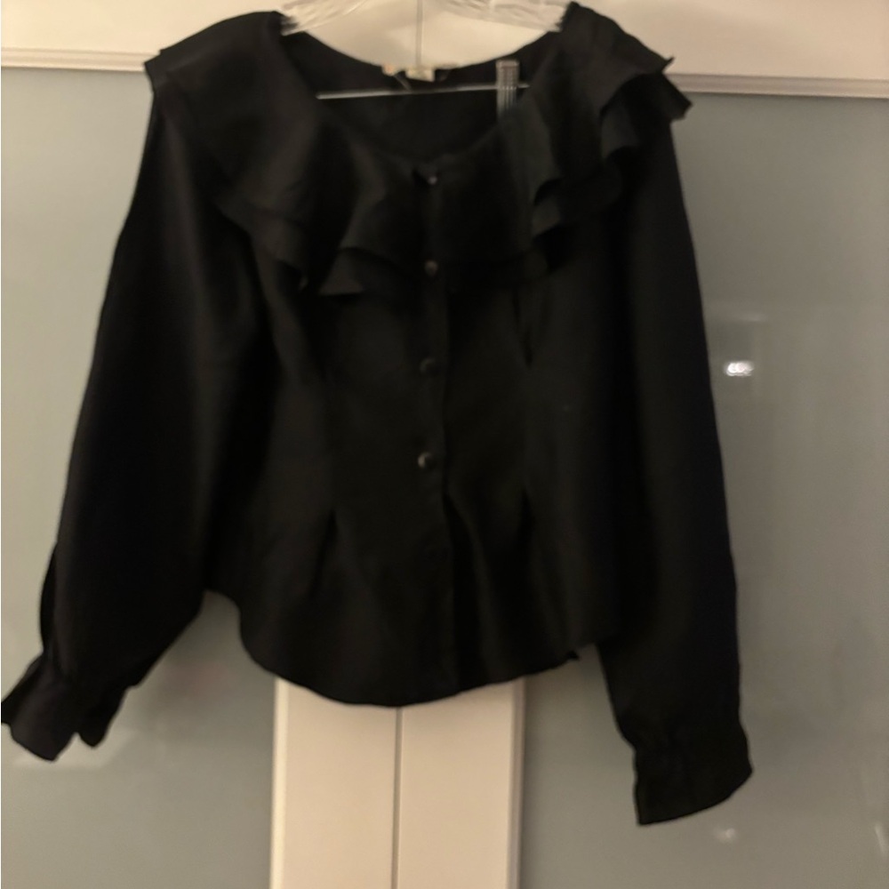 Jonathan Martin Black Ruffled Blouse